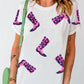 Sequin Western Boots Round Neck T Shirt