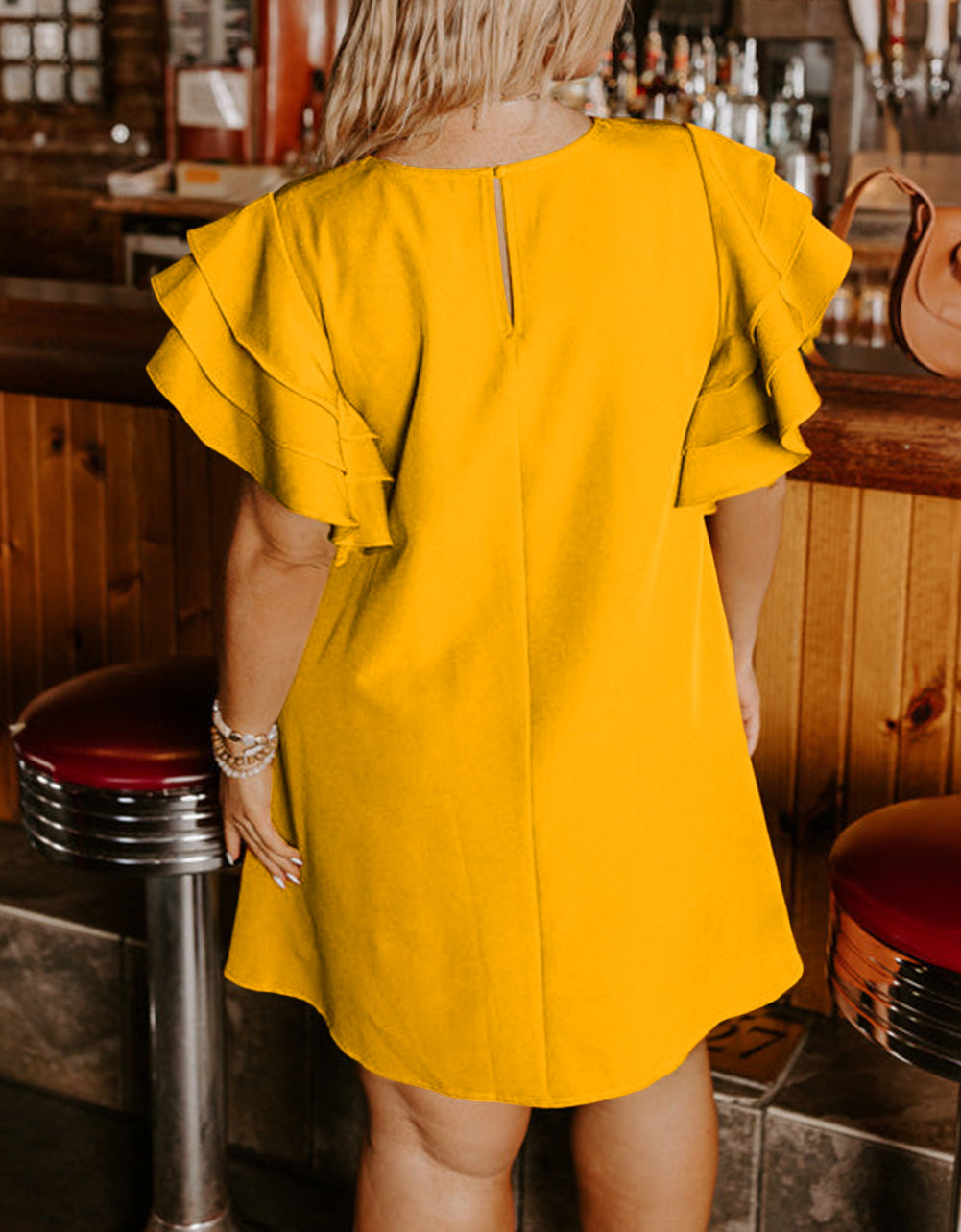 Orange Tiered Ruffled Sleeve Plus Size Mini Dress
