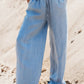 Drawstring High Waist Wide Leg Denim Pants