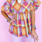 Colorful Plaid V Neck Ruffled Short Sleeve Babydoll Top