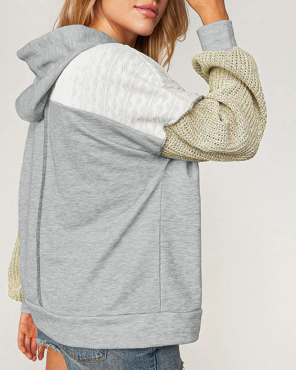 Gray Colorblock Patchwork Pullover Hoodie