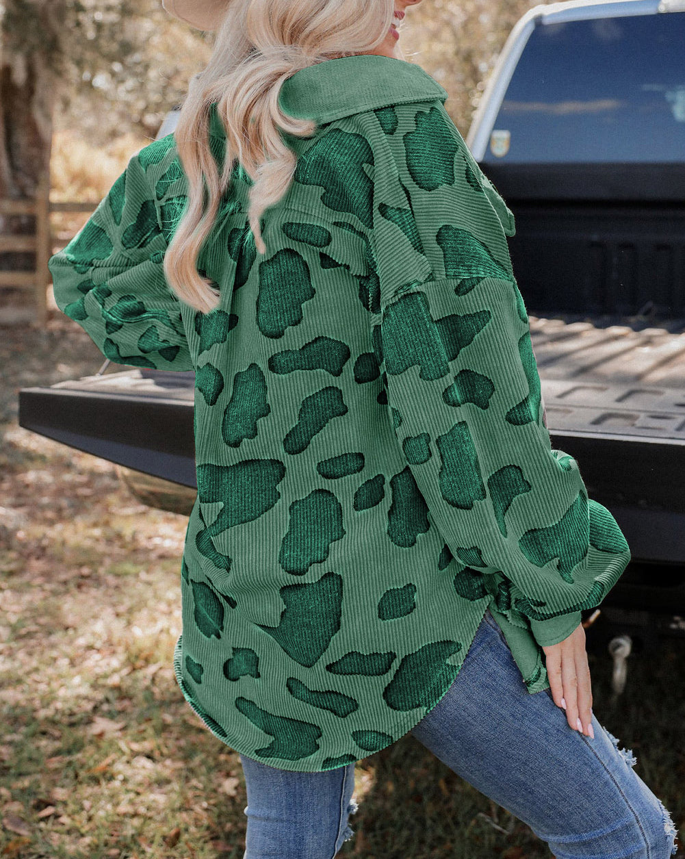 Cow Spots Printed Corduroy Shacket