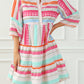 Boho Geometric Print Bracelet Sleeve Buttoned Mini Dress
