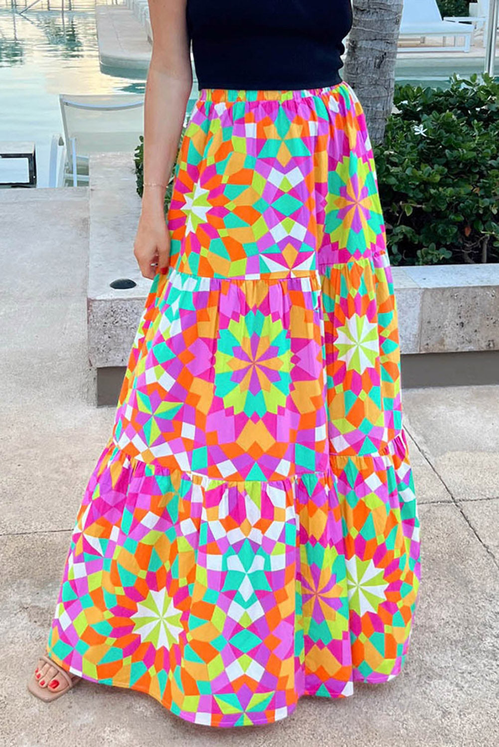 Abstract Floral Pattern Maxi Skirt