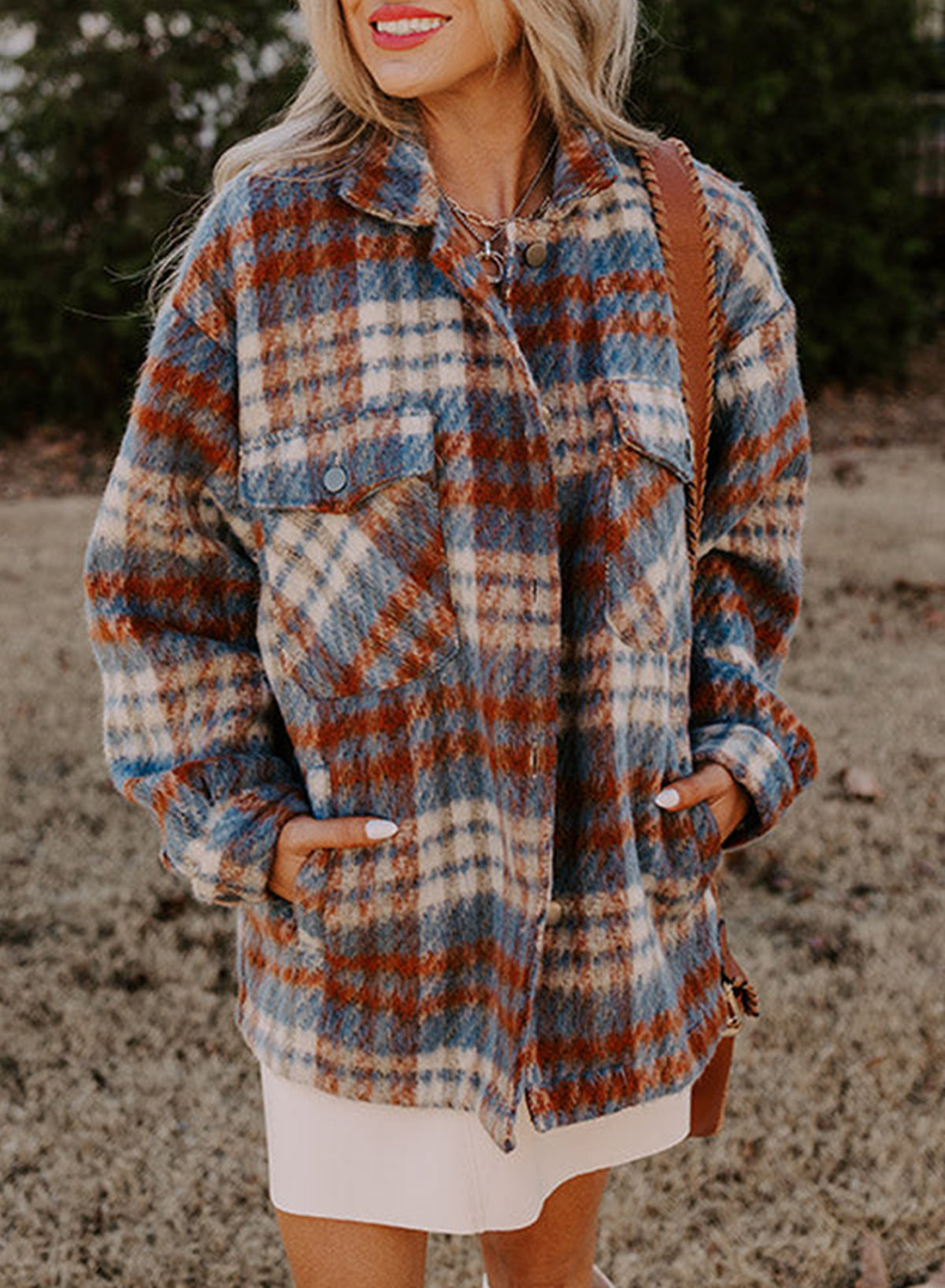 Plaid Print Chest Pockets Turn Down Collar Shacket