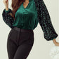 Sequin Patchwork Sleeve Button Up Velvet Top