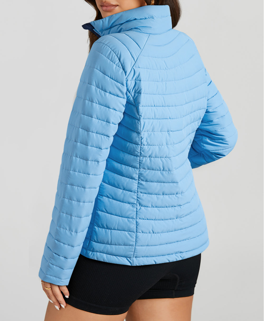 Solid Color Quilted Zip-up Puffer Jacket