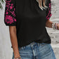 Floral Embroidered Textured Puff Sleeve T Shirt