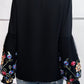 Floral Patched Flounce Sleeve Split Neck Blouse