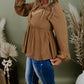 Plus Size Sweetheart Neck Long Sleeve Peplum Blouse