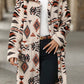 Western Aztec Printed Fleece Buttoned Front Midi Length Coat