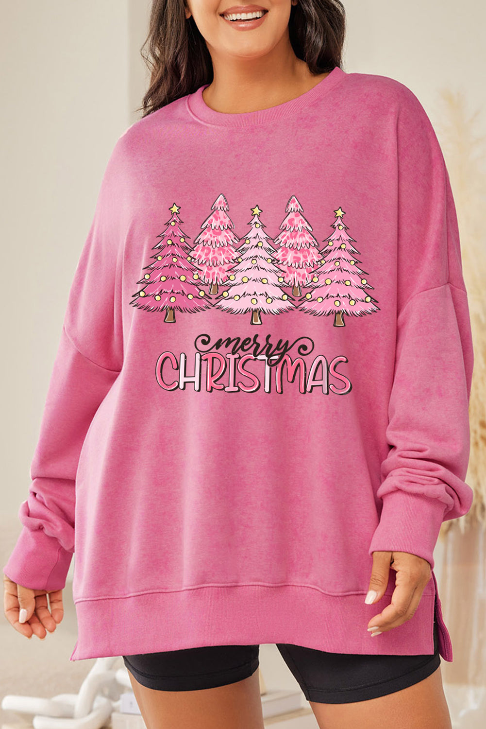 Merry Christmas Lighting Tree Graphic Plus Size Sweatshirt