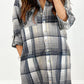 Plaid Roll-tab Sleeve Side Slit Shirt Dress