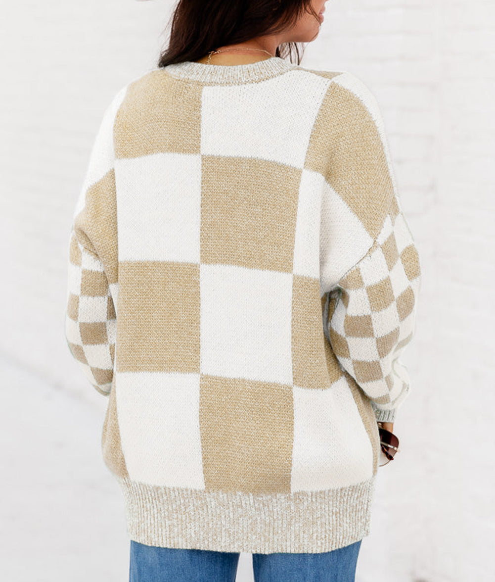 Checkered Print Drop Shoulder Sweater