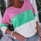 Ribbed V Neck Color Block Patchwork Sweatshirt