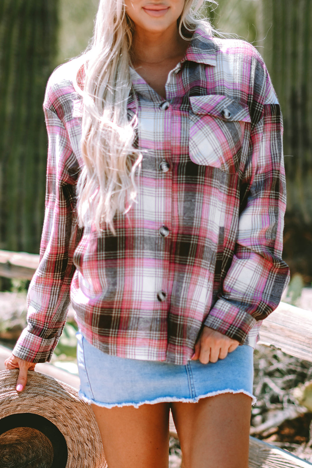 Plaid Flap Pocket Button Up Shacket