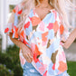Floral Print V Neck Half Sleeve Blouse