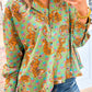 Tiger Floral Printed Collared V Neck Casual Shirt