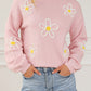 Chenille Daisy Stitching Crew Neck Sweater