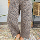 Leopard Printed Drawstring Waist Pocketed Wide Leg Jeans