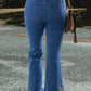 Geometric Embroidered Raw Hem Flared Jeans