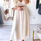 Beige Puff Sleeve Cross Tie Cut Out Maxi Dress