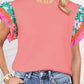 Contrast Ricrac Floral Sleeve Top