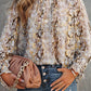 Glitter Snake Grain Pleated Round Neck Blouse