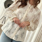 White Floral Lace Stand Neck Textured Shirt