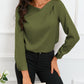 Solid Asymmetric V Neck Long Sleeve Satin Blouse