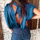 Ruched Sleeves Knotted Backless Blouse