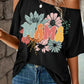 MAMA Flower Print Asymmetric Neck Casual T Shirt