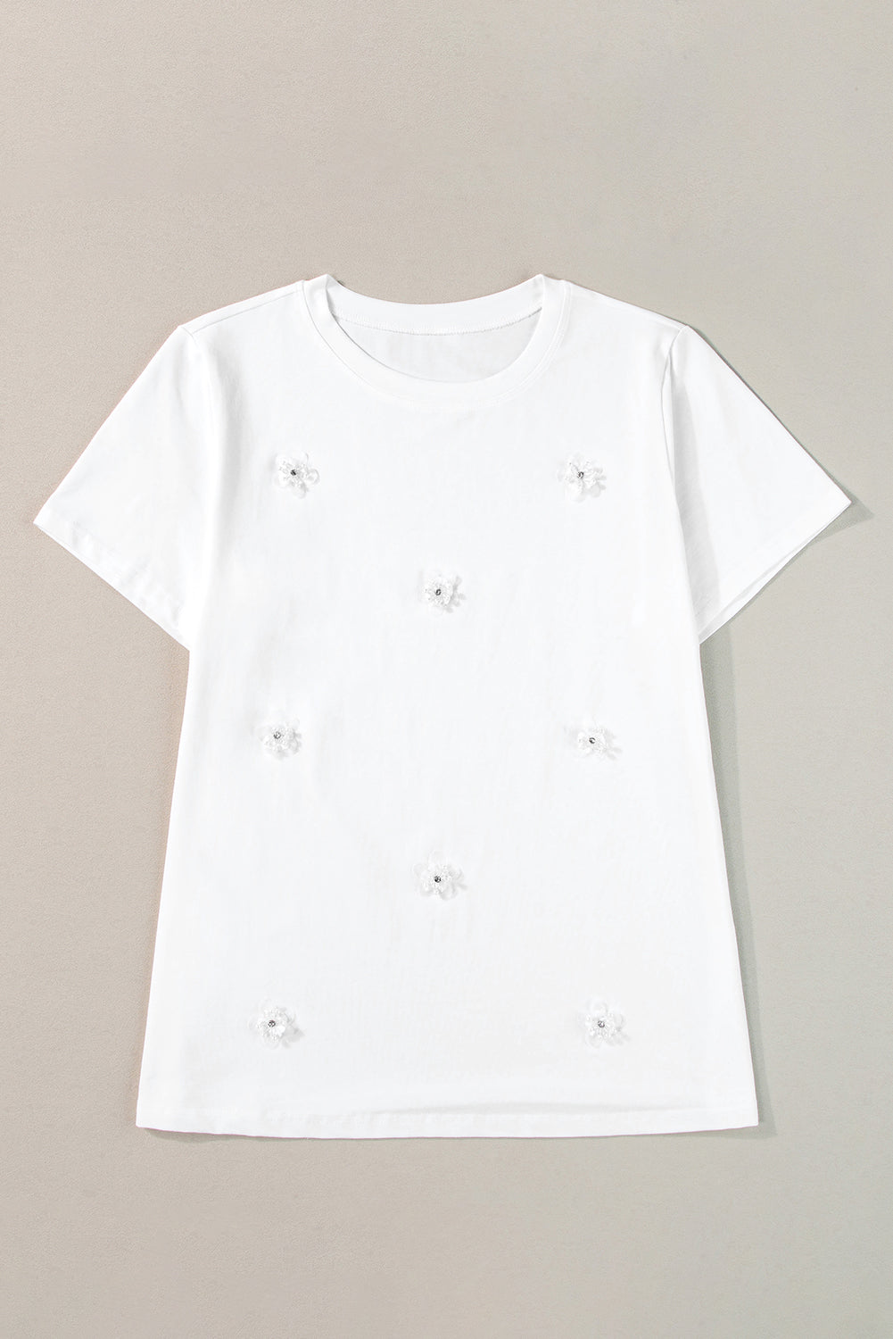 Flower Applique Round Neck T-shirt