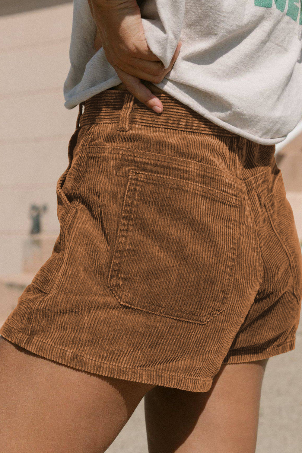 Vintage Elastic Waist Back Pocketed Corduroy Shorts