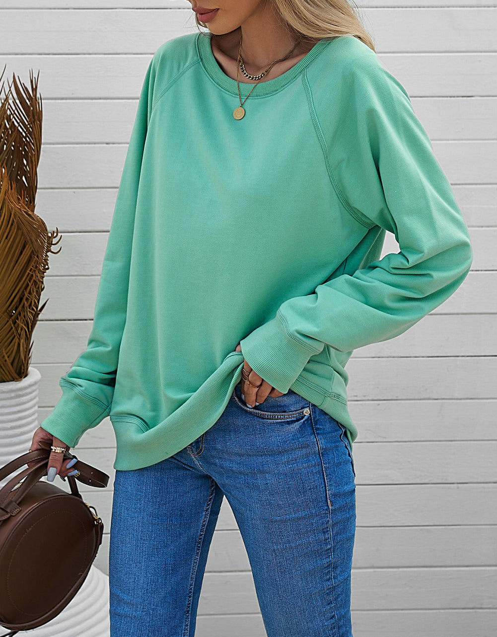 French Terry Cotton Blend Pullover Sweatshirt