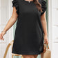 Ruffled Sleeve Rib Textured Plus Size Shift Dress