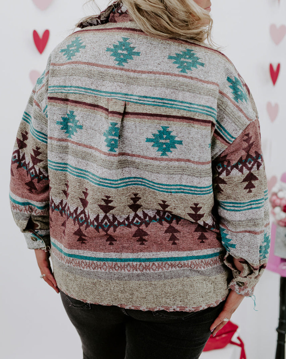 Plus Size Western Aztec Print Button up Jacket