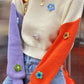 Flower Applique Colorblock Drop Shoulder Sweater