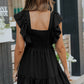 Ruffle Trim V Neck Smocking Back Mini Dress