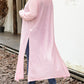 Sheer Knitted Long Side Slit Plus Size Cardigan
