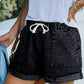 Pocketed Drawstring High Waist Denim Shorts