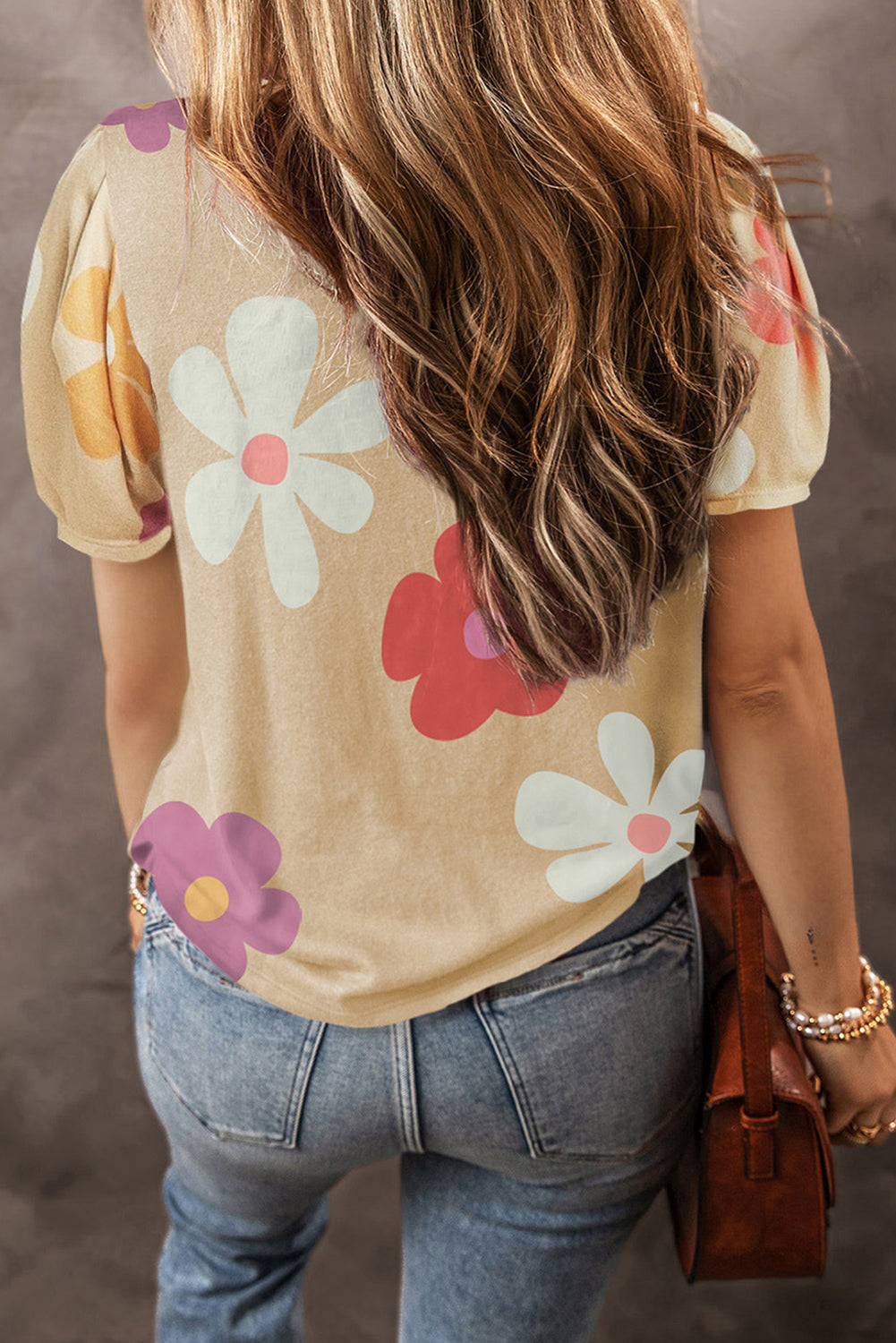 Flower Print Bubble Sleeve Tee