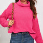 Ribbed Turtleneck Fuzzy Sleeve Knit Sweater