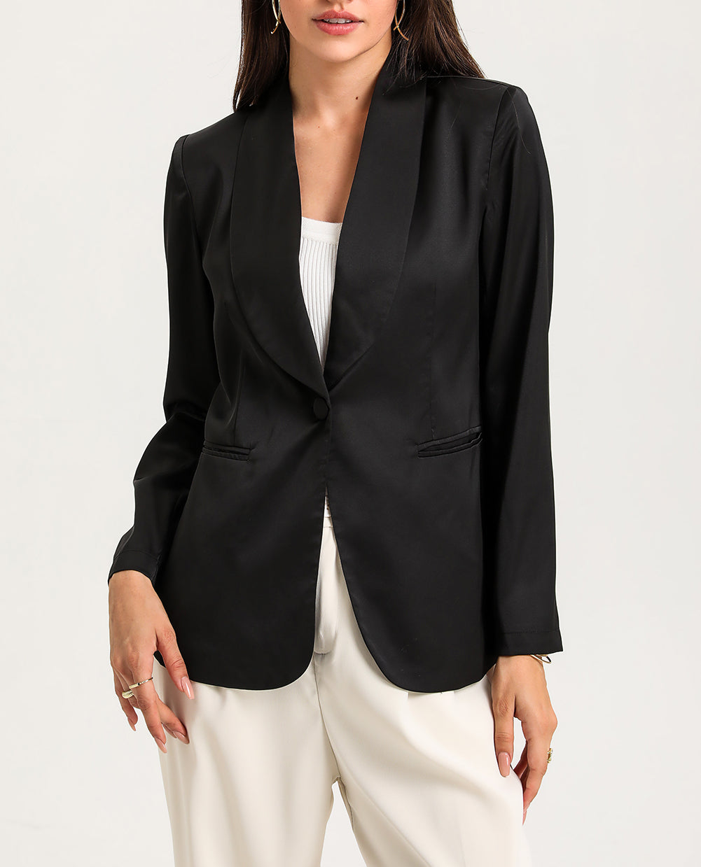 Collared Neck Single Breasted Blazer with Pockets