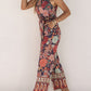 Floral Print Frill Halterneck Wide Leg Jumpsuit