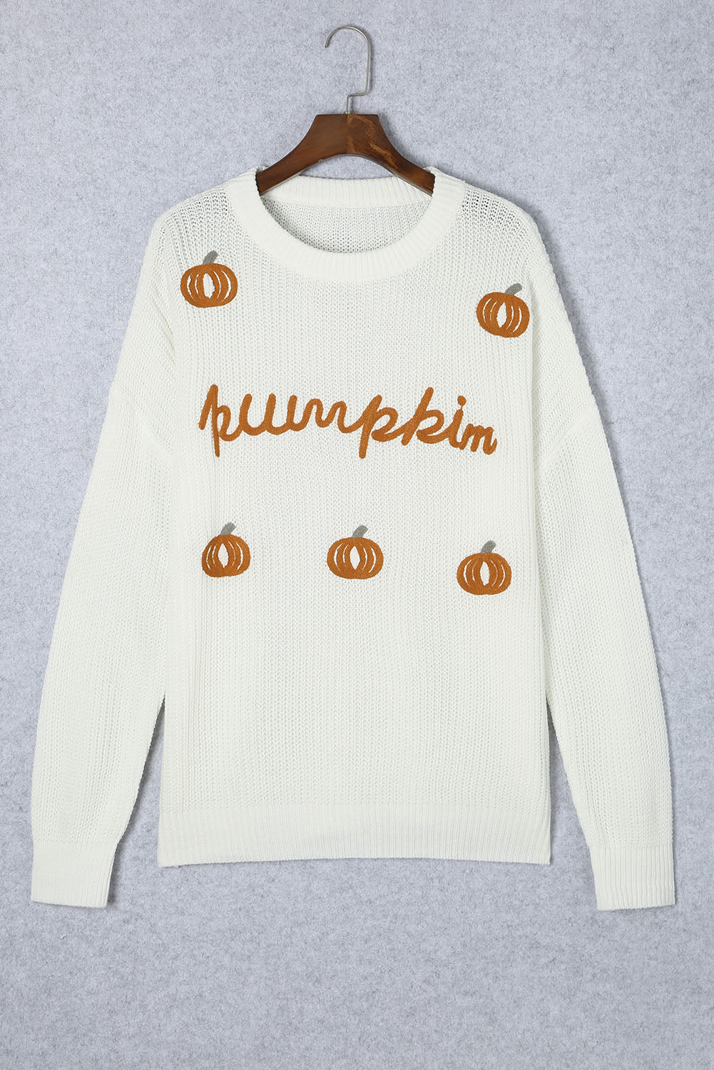 Pumpkin Yarn Stitch Ribbed Knit Sweater