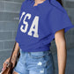 USA Lettering Patch Notched Neck Loose Tee