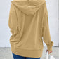 Solid Ribbed Knit Buttoned Drop Shoulder Oversized Hoodie