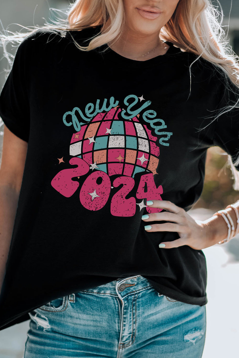 new year 2024 Print Crew Neck T Shirt
