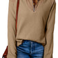 Waffle Knit Patchwork Zipped Collared Pullover Top